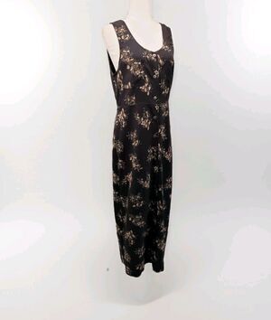Vintage Directives Button Up Maxi Dress Sz M Black Floral Sleeveless Cottagecore